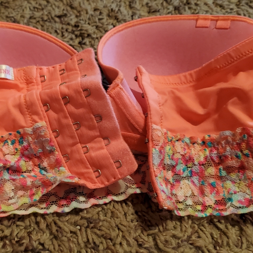 Neon Orange Floral Lace PINK Bra